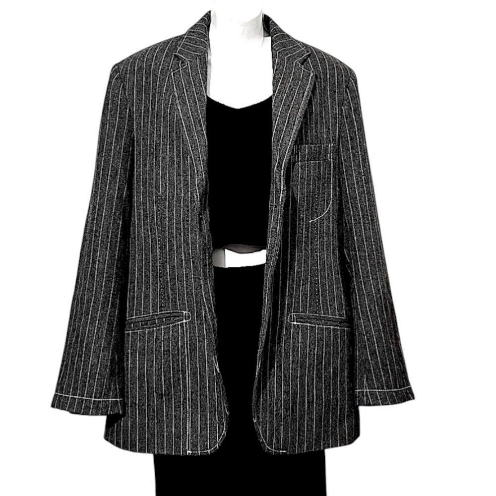 Marc Ecko Men’s Gray White Pinstripe Wool Blend Tweed Jacket Oversized Blazer S